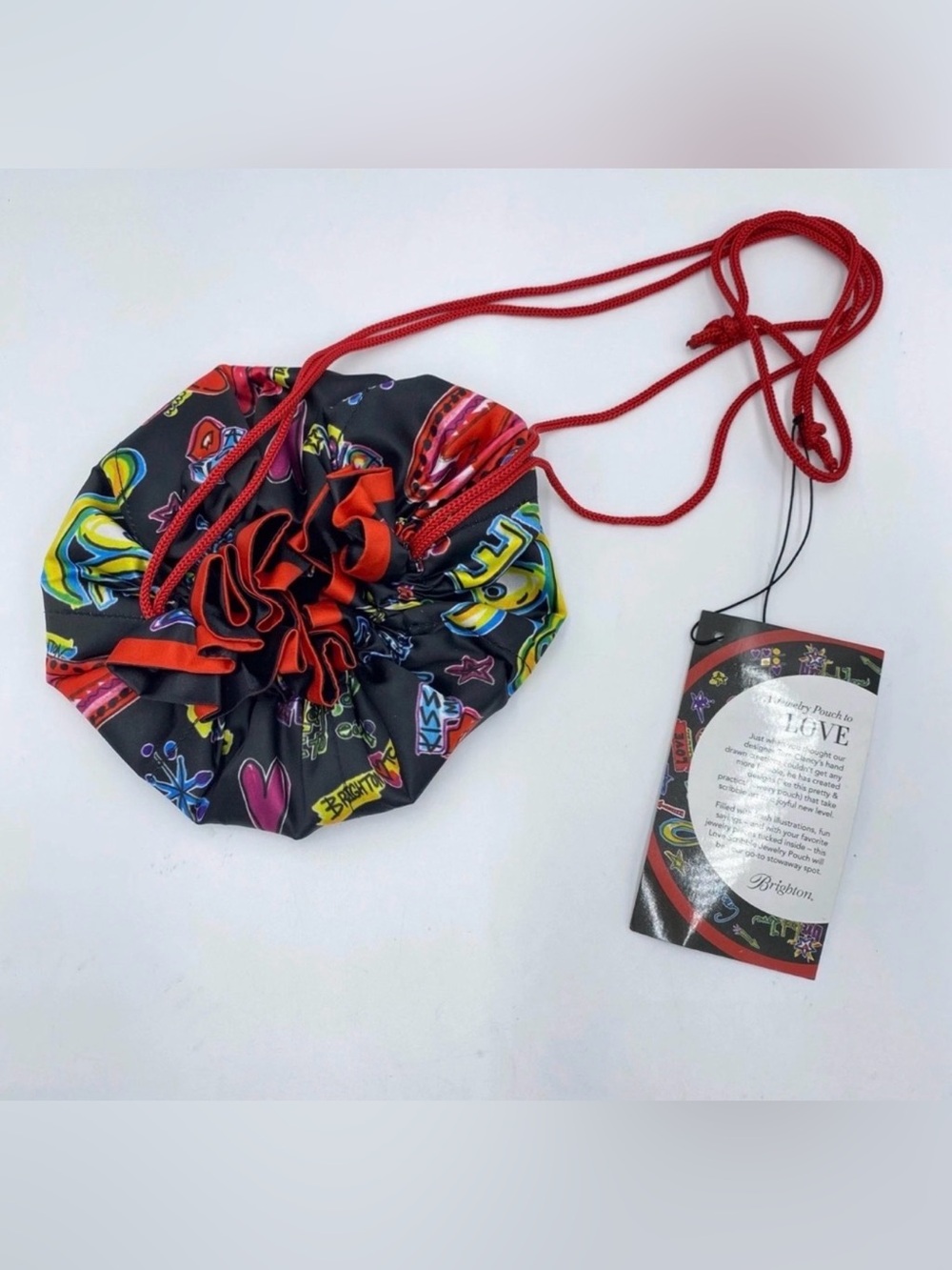 Brighton Love Scribble Graffiti Large Travel Drawstring Jewelry Makeup Pouch NWT